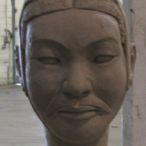 13 head models sculpted in clay, casted in plaster, assembled according to their position in the army distinguished by the headgears.