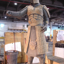 Jet Lee' sculpture, 7 ft high. Sculptors: Lucie Fournier, Tino Petronzio, Nick Petronzio the help of Linda Bicari and Marie-France Lavoie. Sculpted with two type of plasticine on a styro core, molded and casted in plaster