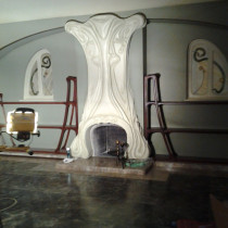 GARGAMEL'S PENTHOUSE  Ornemented Chimney mantle, decorative arts  style / plaster