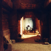 Open Tunnel set - Styrofoam coated with cement, sculpted stones and column bases casted in plaster