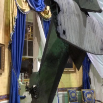 OVAL OFFICE / HELICOPTER CRASH - Sculpted helicopter tail. Fiber glass, plastic and rigid urethane. Note: Mechanical and robotics effects are made by specialized team under the leadership of Cameron Waldbauer