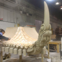 MONASTERY - One of tree Pagoda's PROTOTYPES for roof top corners; ready to be molded, casted out of plaster and installed. Sculptors: here are Chrystian Beaudoin and Francine Dubois. Also participated Lancelo Lepage and Luc Taillon